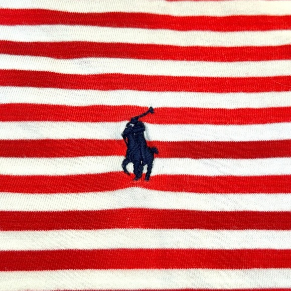 Polo Ralph Lauren Red & White Striped Crewneck Shirt w/ Blue Collar Trim, Small - Picture 7 of 10